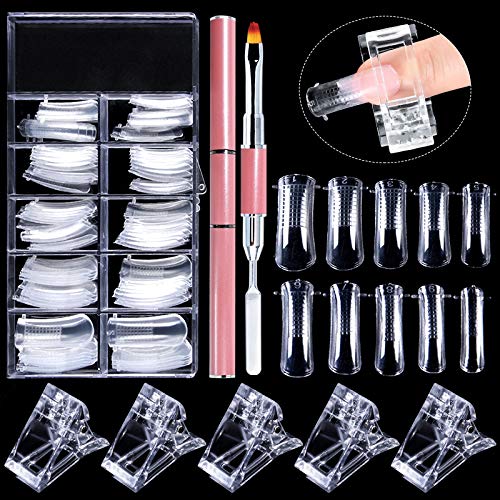 EBANKU Pol ygel Kit Uñas Postizas de Acrílico Clear, Alargador de uñas de gel Kit de Gel de Extensión de Uñas con pincel de polietileno de doble punta y selector de pinzas para uñas de 5 piezas