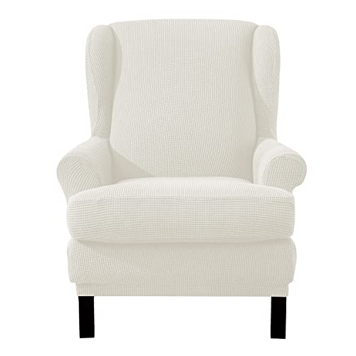 EBETA Jacquard Funda de Sillón Funda Orejero elástica, Funda Cubre Sillón Relax 1 Plaza, Funda Cojín Independiente (Blanco)
