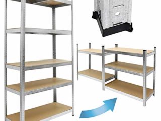 ECD Germany Estantería de taller 200x100x50 cm Galvanizada Estante Industrial trabajos pesados Garaje de Almacenamiento de 5 Baldas Capacidad carga 750 kg Banco Metálico sin Tornillos Altura ajustable