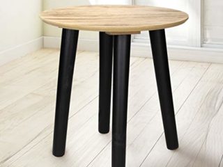 ECD Germany Mesa Auxiliar Redonda Pino Natural Ø 30cm con Patas de Pino Pintado Negro Diseño Moderno y Sencillo Centro de Tablero el Café Mesita de Noche Elegante Decorativa Mesa para Salón u Pasillo