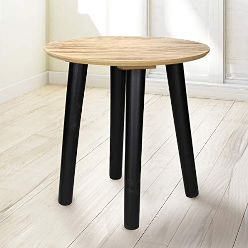 ECD Germany Mesa Auxiliar Redonda Pino Natural Ø 30cm con Patas de Pino Pintado Negro Diseño Moderno y Sencillo Centro de Tablero el Café Mesita de Noche Elegante Decorativa Mesa para Salón u Pasillo