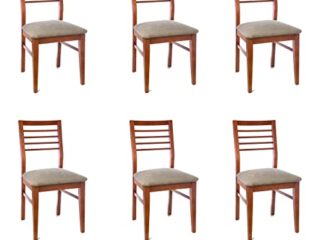 ECO SILLA Y DESCANSO Pack 6 Sillas Modelo 30, Cocina, Salón, Comedor, Madera Haya Maciza, Pintada Color Cerezo. 90x51x48 CM, Asiento Altura 51 CM, Tapizado Beige