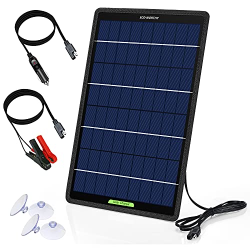 ECO-WORTHY 12V 10W Panel solar cargador de goteo Mantenedor de energía kit de respaldo portátil con adaptador de clip de cocodrilo para coche, RV, barco, automóvil, motocicleta