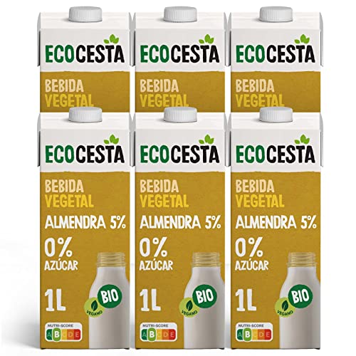 Ecocesta - Pack de 6 Unidades de 1 L de Bebida Ecológica Vegetal de Almendra - Sin Azúcar Añadido y Sin Gluten - Apto para Veganos - Ideal para Tomar Sola, con Café o en Batidos