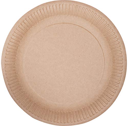 ECOCLEO® Eco Platos desechables | Redondo 15 cm | Juego de platos 100 piezas | Color kraft | Carton para alimentos | Plato estable | Biodegradable y reciclable. (Redondo 15 cm, Kraft)