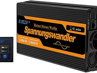 EDECOA Inversor 12v 220v Onda Pura 1000w convertidor de Corriente Transformador energia con Mando 2X USB con Sistema de Aislamiento galvanico (3a generacion)