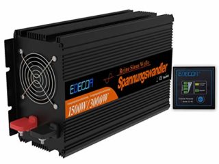 EDECOA Inversor 12v 220v Onda Pura 1500w con Mando a Distancia para Caravanas, Panel Solar Convetidor de 12v 230v Transformador de Corriente