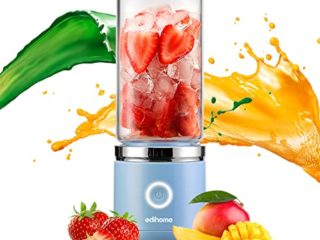 Edihome, Batidora Portátil, Licuadora para Verduras y Frutas, 380 ml, Mini Batidora para Smoothie, Blender, Recargable por USB, 2000mA (Blue)