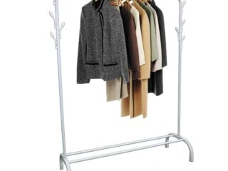 Edihome, Burro Ropa, Perchero Colgador de Ropa, Vestidor, 118X148X39 cm, Resistente, Metálico, con Soporte para Zapatos (Blanco)
