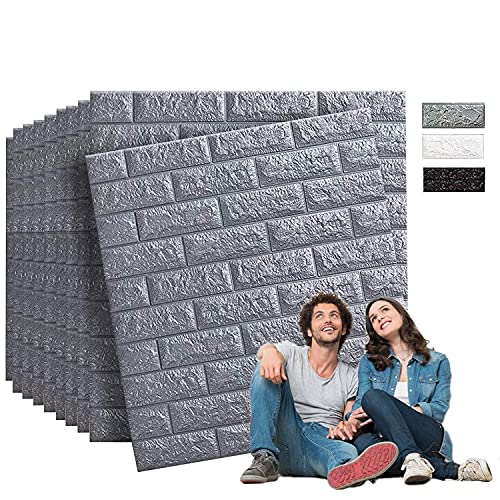 Edihome, Papel Pintado Pared, Paneles Decorativos 3d, 77x70cm, 10 piezas, Autoadhesivo, Efecto Ladrillo de Piedra, de Poliuretano, para Cocina, Dormitorio, Salón (10 unidades, Plata Brillante)