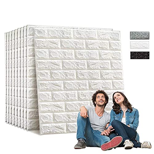 Edihome, Papel Pintado Pared, Paneles Decorativos 3d, 77x70cm, 10 piezas, Autoadhesivo, Efecto Ladrillo de Piedra, de Poliuretano, para Cocina, Dormitorio, Salón (10 unidades, Blanco)