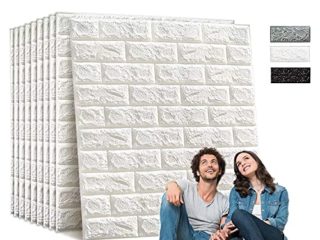 Edihome, Papel Pintado Pared, Paneles Decorativos 3d, 77x70cm, 10 piezas, Autoadhesivo, Efecto Ladrillo de Piedra, de Poliuretano, para Cocina, Dormitorio, Salón (10 unidades, Blanco)