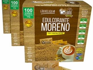 EDULCORANTE MORENO DULCILIGHT ZERO 300 sobres |3 ENVASES DE 100| 100% Natural granulado de caña con fibra Vegetal| 1gr = 10gr de Azucar| Ideal para el café