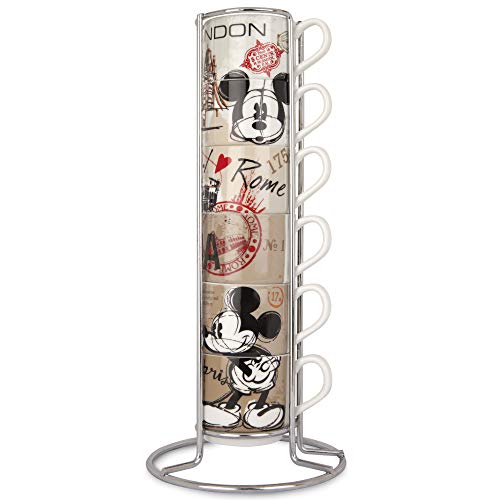 EGAN - Juego de 6 tazas de café apilables PWM02I/6XY en The City en Porcelana + Metaltrack de 80 ml | Tazas multicolor, 21 × 9 cm, apto para lavavajillas y microondas