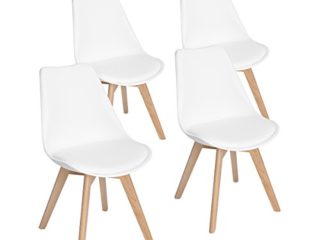 EGGREE Pack de 4 Sillas de Comedor Sillas Cocina Nórdico con Asiento Tapizado y Las piernas de Madera de Haya Maciza - Blanco