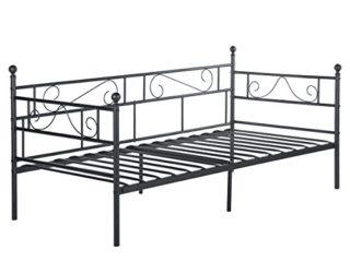 EGGREE Sofá Cama Metálica diván Cama Individual Marco de Cama para Niños Habitación Habitación Dormitorio Balcón Jardín Cama Negro