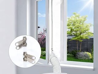 EGNBU Sello de ventana universal de 400 cm, kit de ventana portátil para aire acondicionado y secadora de muebles, cremallera doble, fácil de montar, protectores de intercambio de aire
