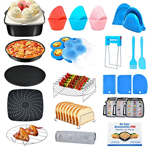 EiDevo Accesorios Para Freidora De Aire cuadrado, 8 Inch 17PCS Kit accesorios freidora sin aceite, Adecuado para todas las de freidora de aire 4QT ~ 8QT Horno, olla a presión