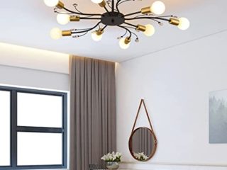 Eiinee Lámpara de techo Eiinee Sputnik, lámpara de techo moderna, lámpara de techo metal industrial de 10 luces, lámpara de techo dorada y negra para dormitorio, comedor, sala de estar, cocina