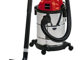 Einhell Aspirador seco y húmedo con cable - TC-VC 1820 S - inoxidable eléctrico con cable de 2.50 metros, 180 mbar, 1250 W, 230 V, 80 dB, 50 Hz, capacidad de 20 L, Color Rojo / Inox, 460 x 323 x 326