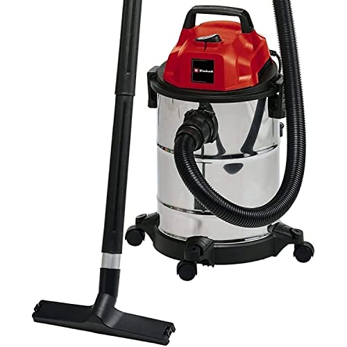 Einhell Aspirador seco y húmedo con cable - TC-VC 1820 S - inoxidable eléctrico con cable de 2.50 metros, 180 mbar, 1250 W, 230 V, 80 dB, 50 Hz, capacidad de 20 L, Color Rojo / Inox, 460 x 323 x 326