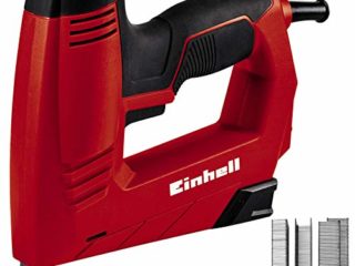 Einhell Electric Tacker TC-EN 20 E (para grapas tipo 53, clavos tipo 47, preselección electrónica de la fuerza de impacto, nariz de seguridad, incluye 1000 grapas/500 clavos) Color Rojo