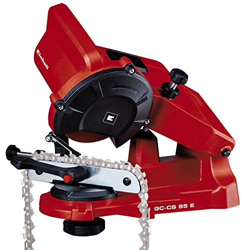 Einhell GC-CS 85 E – Afilador de cadenas de motosierra eléctrica con cable, Ralentí 5500 RPM, 85 W, 220-240 V | 50 Hz, tope de profundidad y disco de afilado, Color Rojo