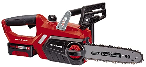 Einhell GE-LC 18/25 Li Kit - Motosierra a batería Power X-Change 18V (con batería de 3.0 Ah y cargador), velocidad de corte: 4.3 m/s, longitud de corte: 23 cm, cadena y espada Oregon, Color Rojo