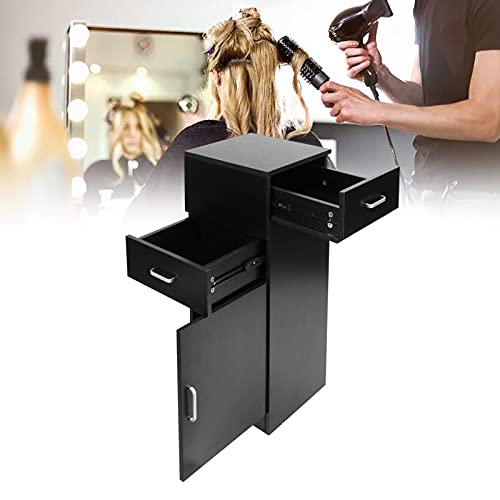 Ejoyous Mueble de Peluquería, Aparador, Mueble Auxiliar con 2 Cajones Y 1 Puerta, Mueble de Baño Negro, Estante de Baño, Mueble Multiusos, para Baño, Pasillo, SPA 38x36x90cm