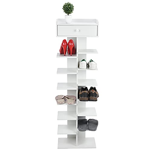 Ejoyous Zapatero Blanco, 8 Niveles Zapatero Estante de Pie Zapatero de Pie Zapatero Estante de Presentación en Esquina Ahorro de Espacio, para Recibidor, Dormitorio, Sala de Estar 40x24x127cm
