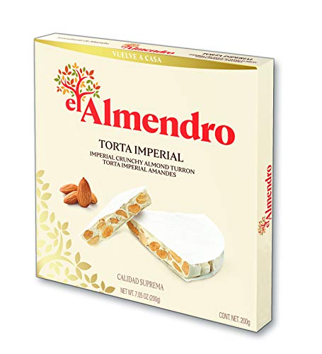 El Almendro, Torta Imperial de Almendra, Turrón Duro sin Gluten, Turrón Tradicional con Miel y Almendras Seleccionadas, Receta Tradicional Desde 1880, 200 Gramos