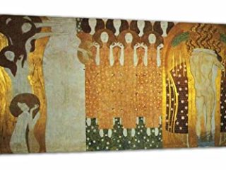 《El anhelo de felicidad 》Gustav Klimt Cuadro en Lienzo | Lienzos Decorativos | Cuadros Decoración Dormitorios Salón | Cuadros y láminas | Listos para Colgar(90x180cm(35.4x70.9in),Enmarcado)