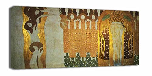 《El anhelo de felicidad 》Gustav Klimt Cuadro en Lienzo | Lienzos Decorativos | Cuadros Decoración Dormitorios Salón | Cuadros y láminas | Listos para Colgar(90x180cm(35.4x70.9in),Enmarcado)