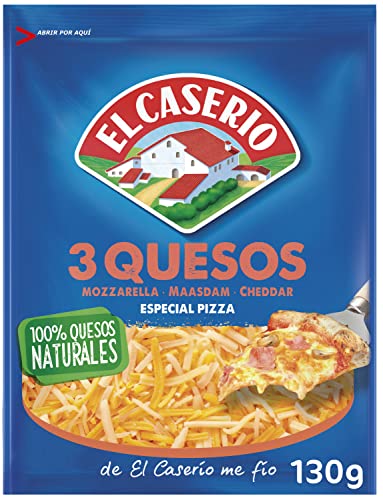 El Caserío Queso Rallado 3 Quesos Mozzarella, Emmental y Cheddar, 130g