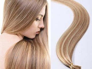 Elailite Extensiones de Queratina Pelo Natural I Tip Keratina 100% Remy Cabello Humano Balayage sin Clip 100 Mechas 50g 55cm #12P613 Castaño Dorado/Rubio Muy Claro