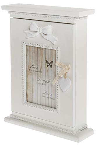 elbmöbel - Armario de madera para llaves con marcos de fotos en blanco, verde y rosa, estilo vintage shabby chic de madera rústica, madera, Blanco vintage., H29 x B22 x T 7 cm