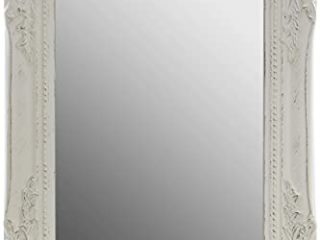 elbmoebel 32x27x3cm rectángulo Espejo de Pared, Vendimia-Antiguo-Marco de Madera Hecho a Mano, Blanco, Incluido prensión