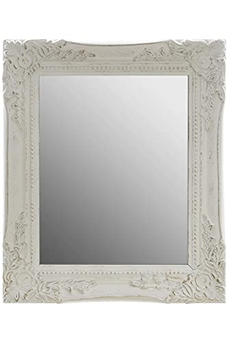 elbmoebel 32x27x3cm rectángulo Espejo de Pared, Vendimia-Antiguo-Marco de Madera Hecho a Mano, Blanco, Incluido prensión