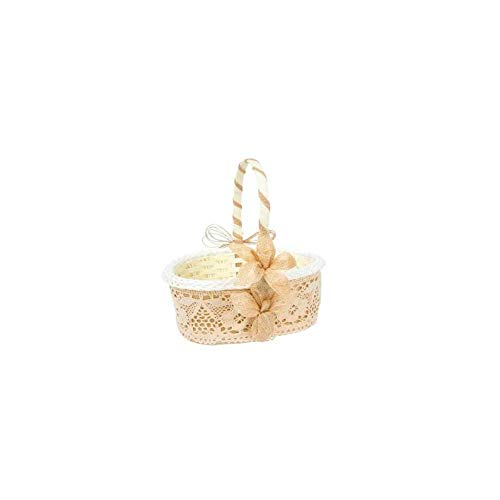 Elegante Cesta Artesanal Rústica para Arras, Pétalos o Anillos de Boda con Flor Beige. Complementos. Regalos Originales. Detalles de Bodas, Comuniones, Bautizos. CC