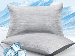 Elegear Funda de Almohada de Refrescantes de 2, Q-MAX 0,4 ARC-Chill Japonés Fibra de Enfriamiento, Funda Protege Almohada Suaves Transpirables con Cremallera Oculta (Gris,50 * 75cm)