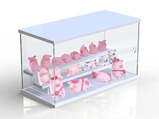 ELEpure Exhibidor de Escalera de acrílico de 3 Niveles, Organizador de Estante de Escalera de Madera, decoración Coleccionable para exhibición de Figuras, muñeca, cosméticos (40x18x22cm)