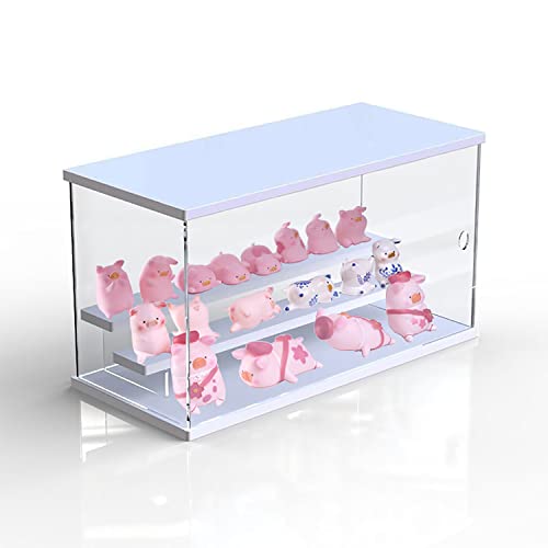 ELEpure Exhibidor de Escalera de acrílico de 3 Niveles, Organizador de Estante de Escalera de Madera, decoración Coleccionable para exhibición de Figuras, muñeca, cosméticos (40x18x22cm)