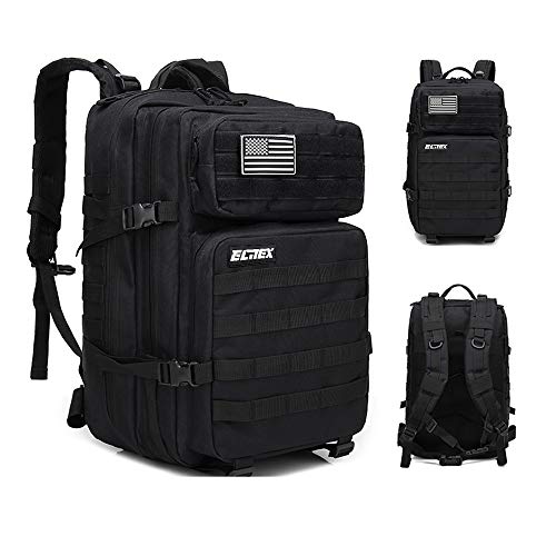 Elitex Mochila 25L Tactica Militar Bandera USA Impermeable para Deporte, Gimnasio, Aire Libre Oxford 900D (Negro)
