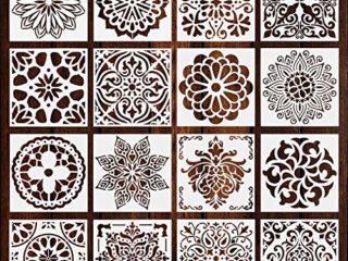 EMAGEREN 16 Pcs Plantillas de Mandalas Plantillas para Pintar Paredes Reutilizables Plantillas para Hacer Mandalas Plantillas de Dibujo para Pintura Sello Tarjeta Manualidades (Blanco, 15 * 15cm)