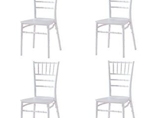 EME 4 Sillas Modelo Chiavari o Tiffany en Color Blanco. Incluye 4 sillas y 4 Cojines. Elegantes para Eventos, apilables y Muy Resistentes.