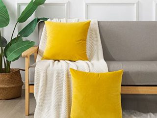Emooqi Cojines Terciopelo para Sofa, 45x45cm Decoración Cuadrado Fundas de Almohada 2 Piezas Funda Cojin para Cojines para Dormitorio y Sala de Estar Terciopelo Funda de Cojine 18''x18'' -Amarillo
