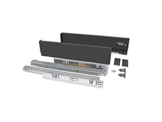 Emuca - Kit cajón para cocina o baño, altura 93 mm, prof. 500 mm, 40 Kg, cierre suave, tableros no incluidos, Acero, Gris antracita