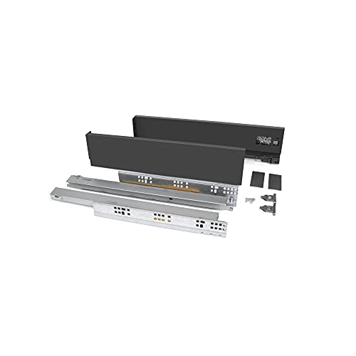 Emuca - Kit cajón para cocina o baño, altura 93 mm, prof. 500 mm, 40 Kg, cierre suave, tableros no incluidos, Acero, Gris antracita