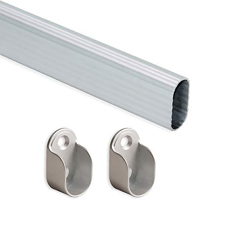 EMUCA - Kit de Barra de Armario Oval 950mm y Soportes, anodizado Mate, Lote de 2
