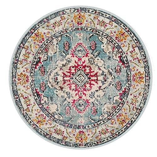 EmyTock Alfombra redonda de algodón, tejida a mano, diseño de mandala europeo, antideslizante, sala de estar/dormitorio, estudio, mesa de café, alfombra de piso, 100 cm de diámetro